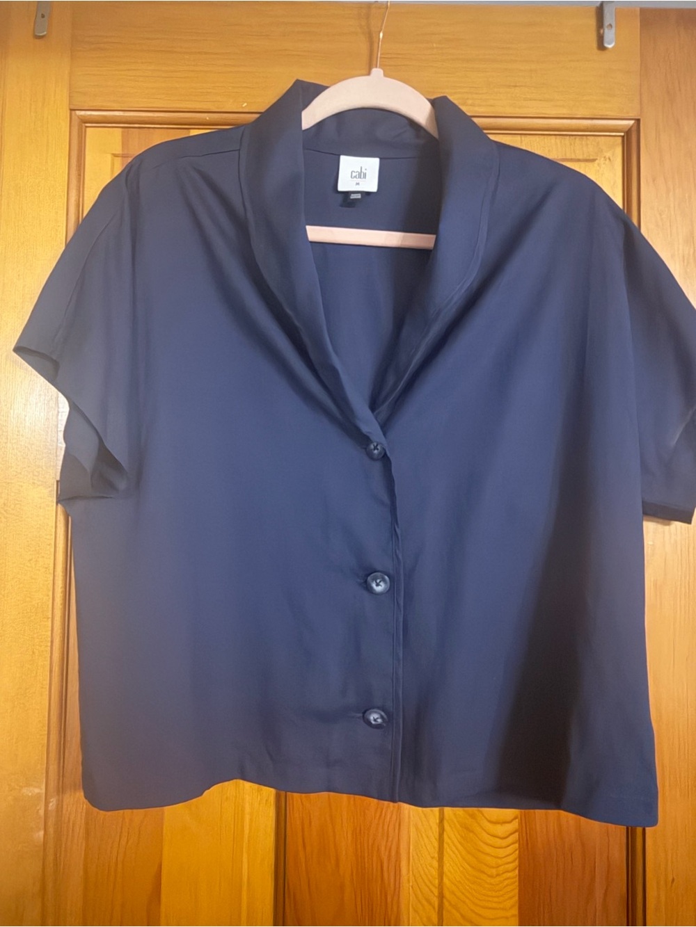 Cabi Navy Coastline Short-Sleeve Button Front Blouse